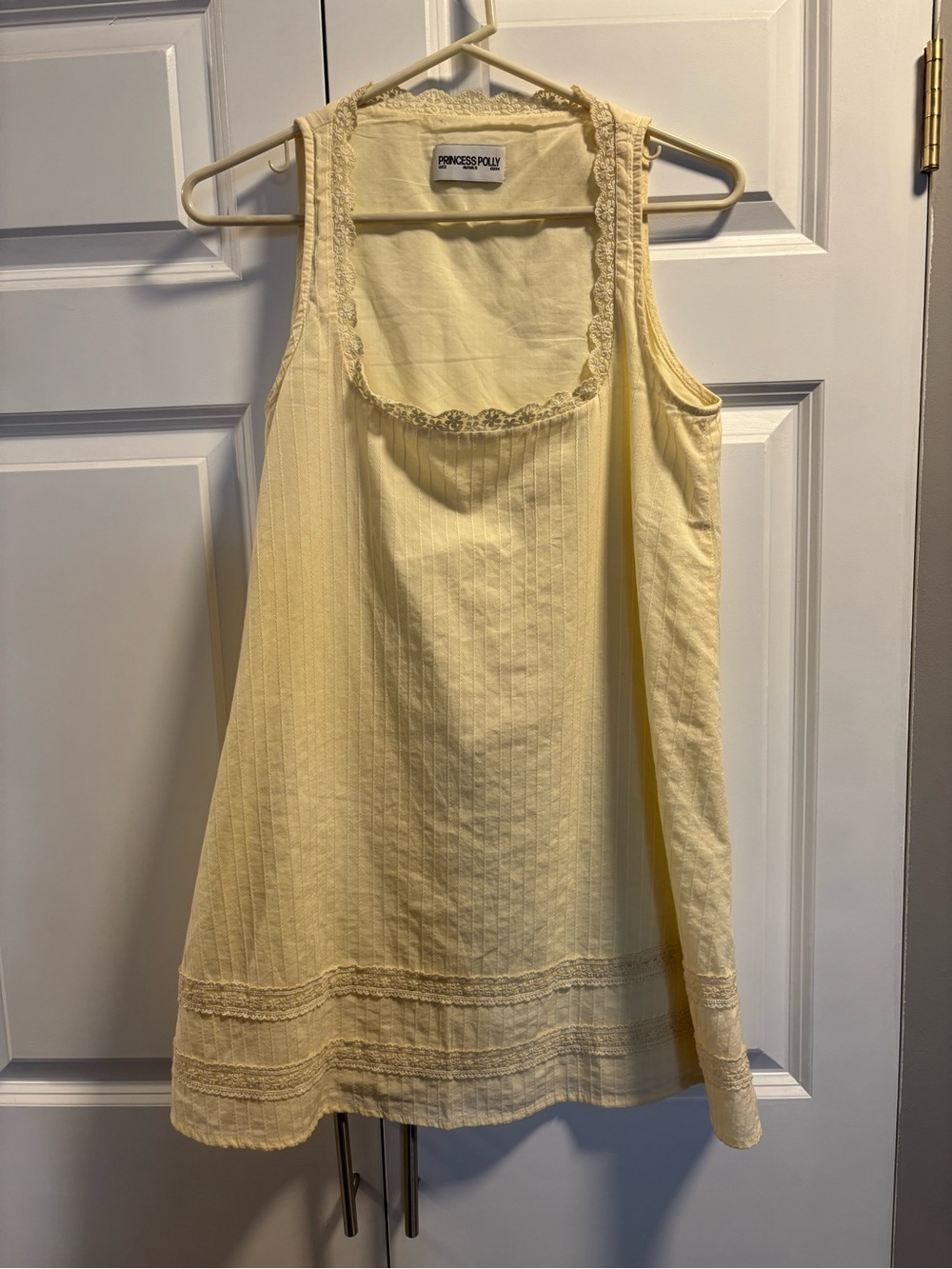PRINCESS POLLY Pale Yellow Lace-Trim Mini Dress